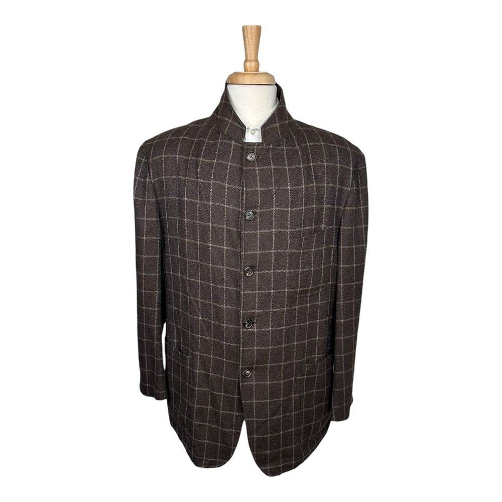 Gianluca Isaia Napoli Brown Windowpane Pure Cashmere Blazer Jacket 44R Italy